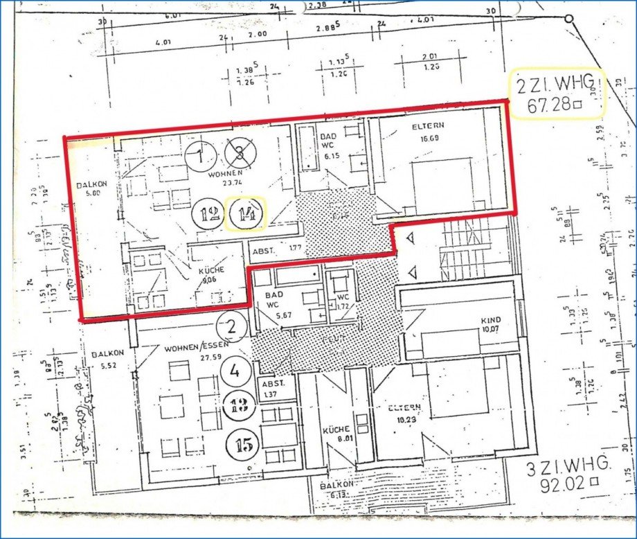 Grundriss Wohnung 14 1.OG Etagenwohnung Konstanz / Litzelstetten