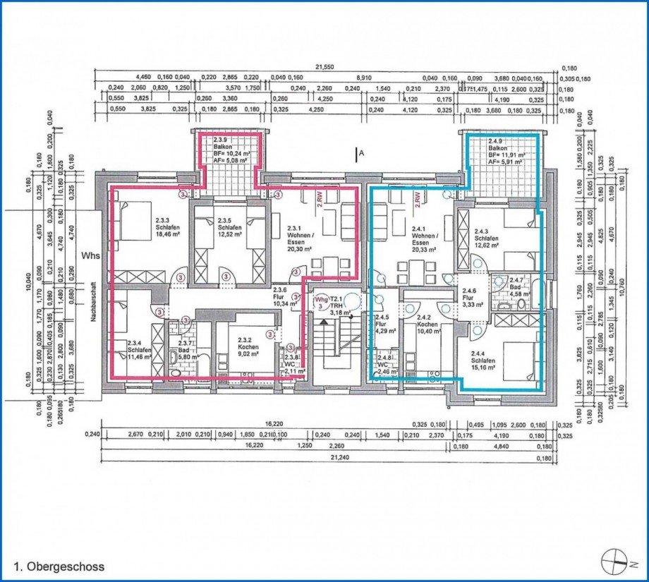 01. OG Grundriss Whg. 03 (Rosa) Etagenwohnung Radolfzell am Bodensee