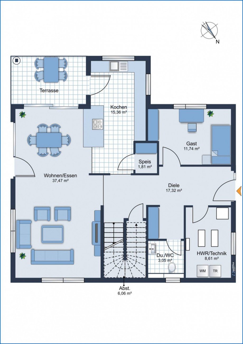 Grundriss EG Visualisierung Einfamilienhaus Rielasingen-Worblingen / Worblingen