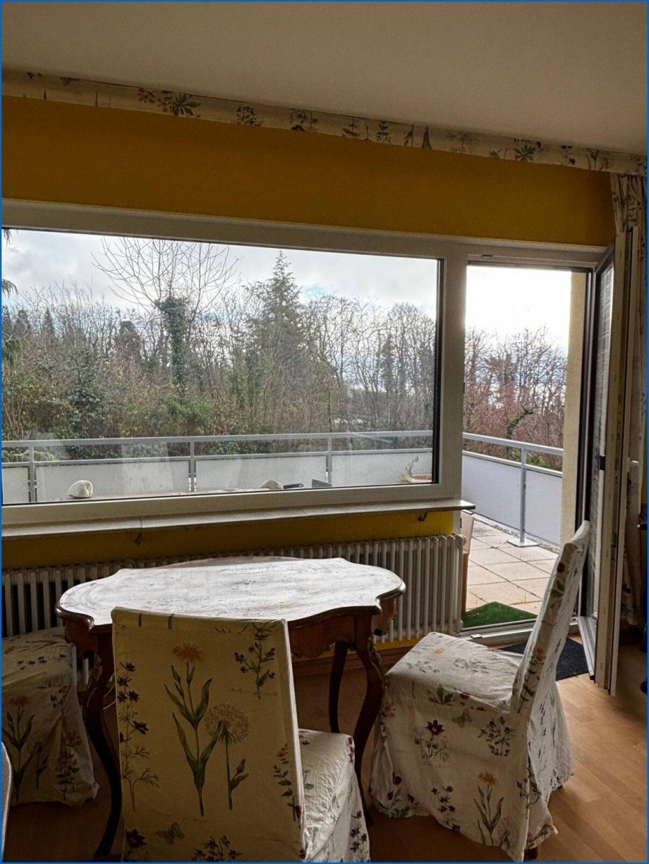 Ausblick Wohnzimmer auf Balkon Erdgeschosswohnung Meersburg