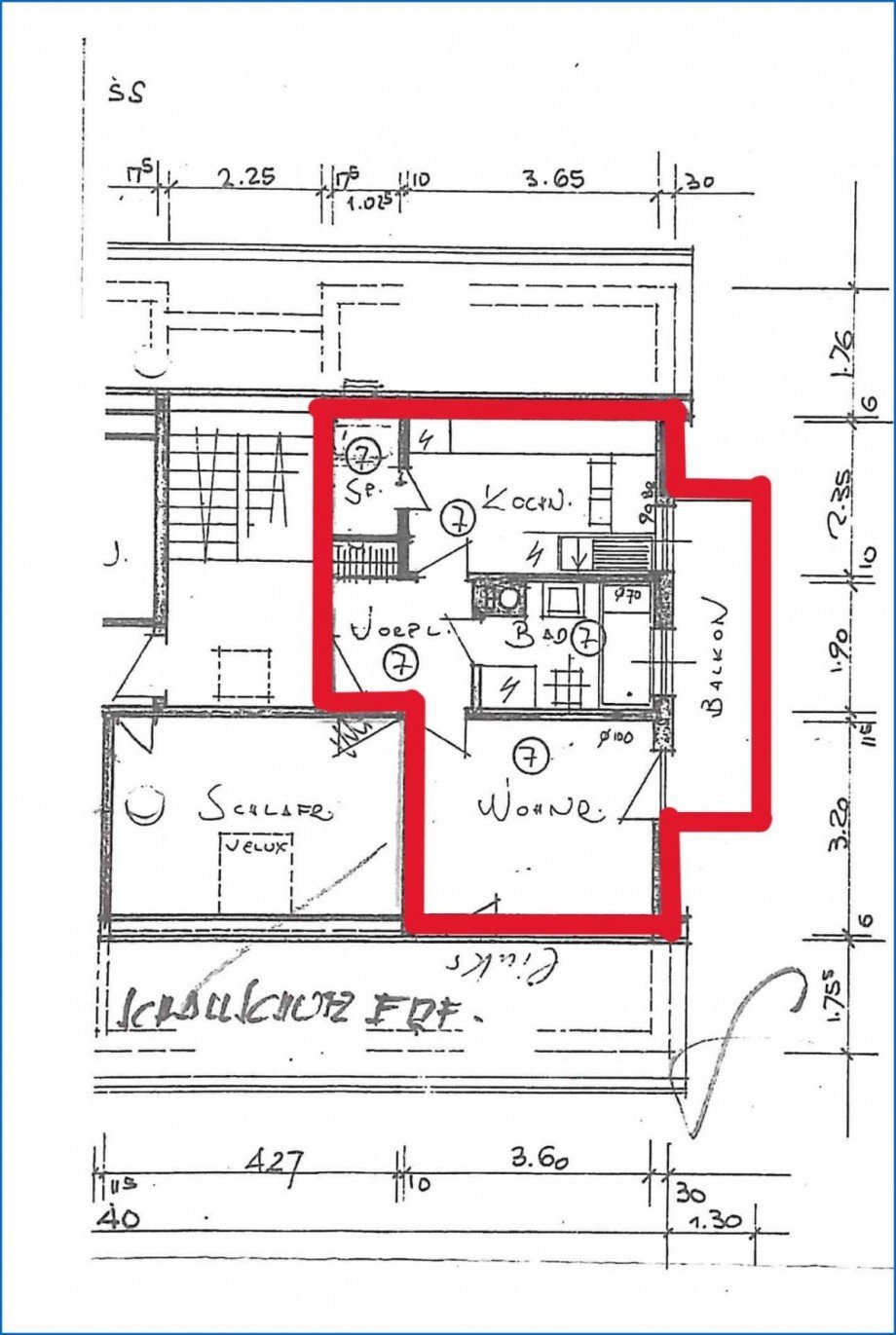 Grundriss_DG, bemasst Dachgeschosswohnung Radolfzell am Bodensee