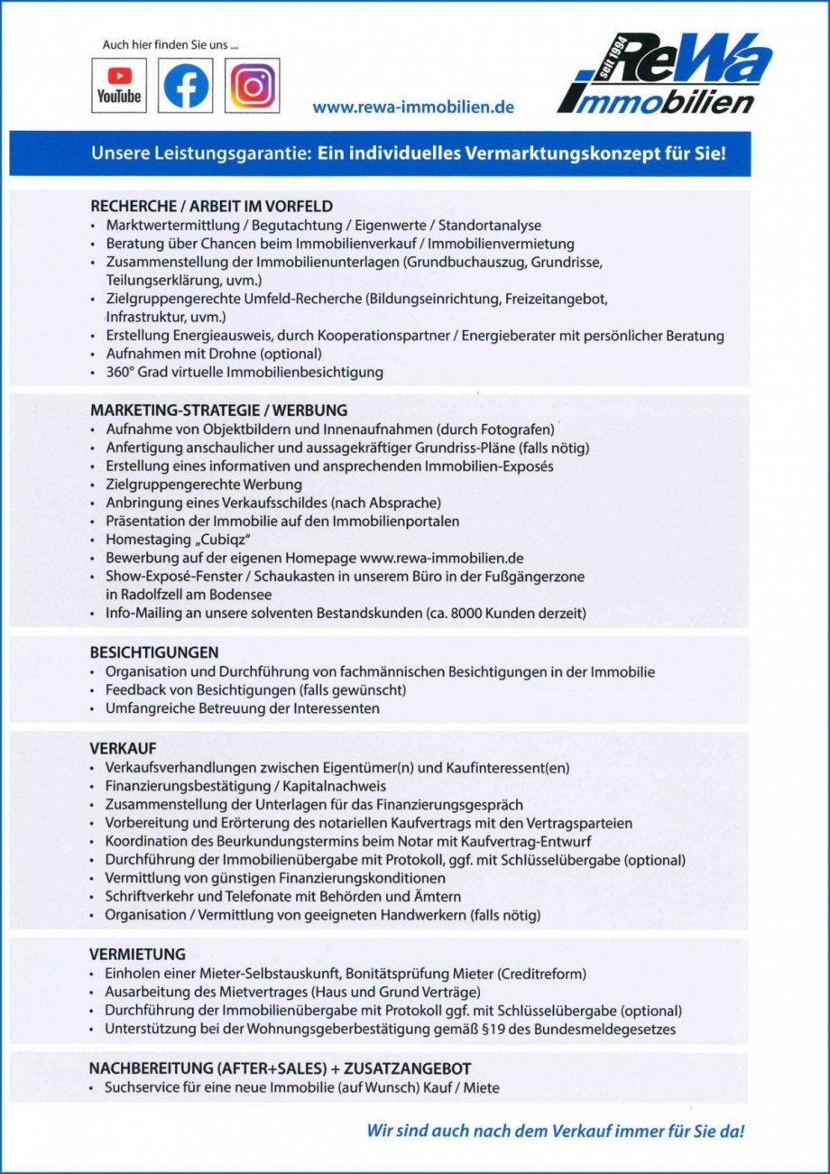 ReWa Immobilien Leistungsverzeichnis 2025 Souterrainwohnung Radolfzell am Bodensee / B�hringen