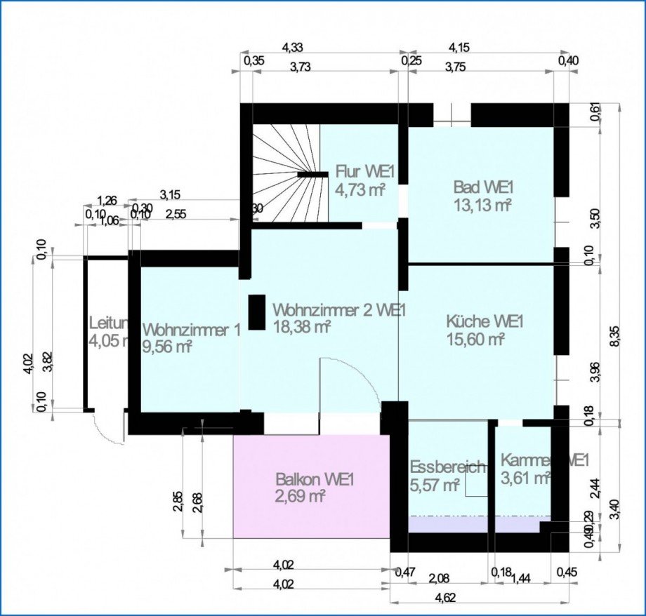 Grundriss OG Etagenwohnung M�hlingen / Zoznegg