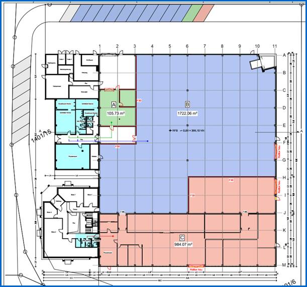Grundriss Halle blau makiert Halle / Lager / Produktion Radolfzell am Bodensee