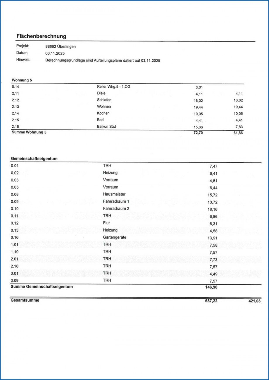 Fl�chenberechnung Whg.05 OG vom 03.11.2026 Etagenwohnung �berlingen am See