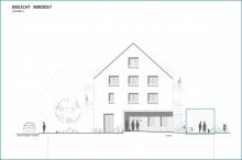 Ansicht Nordost VK-START: KFW 55 - Attraktive 3,5 Zi. Wohnung im OG, Balkon, Aufzug, W�rmepumpe, FB-Hzg. PV, etc