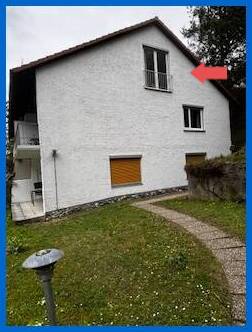Hausansicht Zugang �hningen / Schienen Dachgeschosswohnung Tolle Lage auf der H�ri - renovierungsbed�rftige 60m2 - Dachgescho�wohnung in gepflegtem Haus-frei!