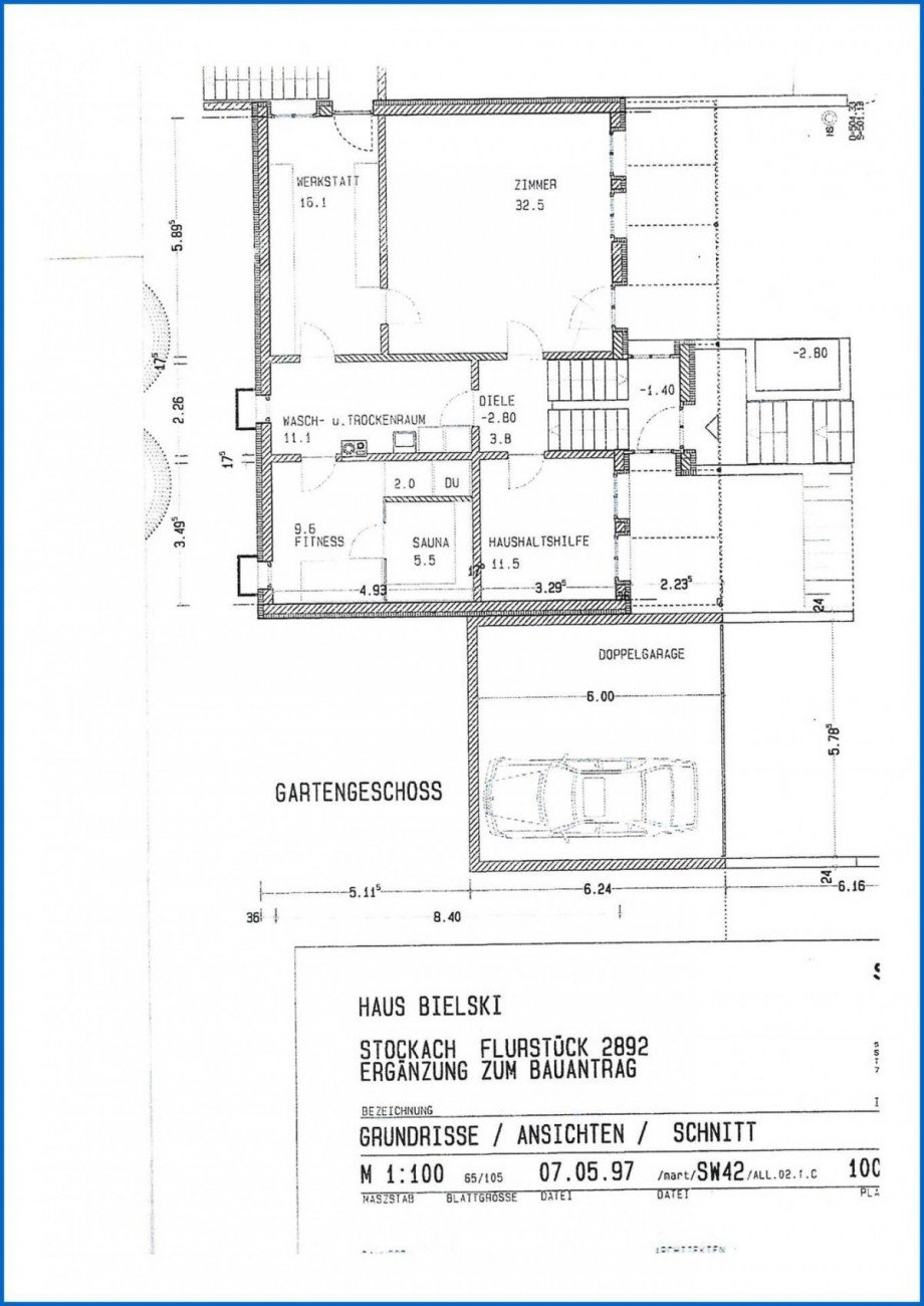 Grundriss Tiefparterre mit Doppelgarage Einfamilienhaus Stockach
