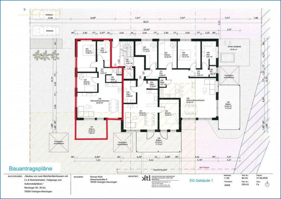 Grundriss EG Whg. 1 Etagenwohnung Orsingen-Nenzingen