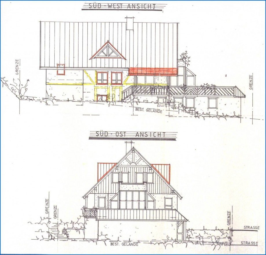S/W, S/O Ansichten Zweifamilienhaus Pfullendorf / Aach-Linz