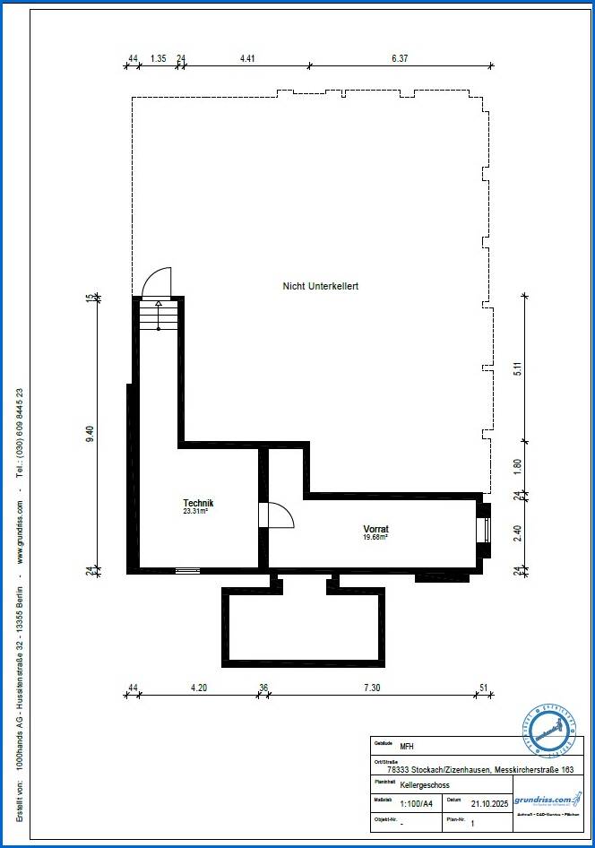 Grundriss Keller Villa Stockach / Zizenhausen