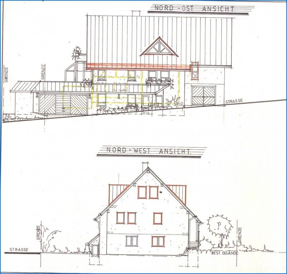 N/O, N/W Ansichten Zweifamilienhaus Pfullendorf / Aach-Linz