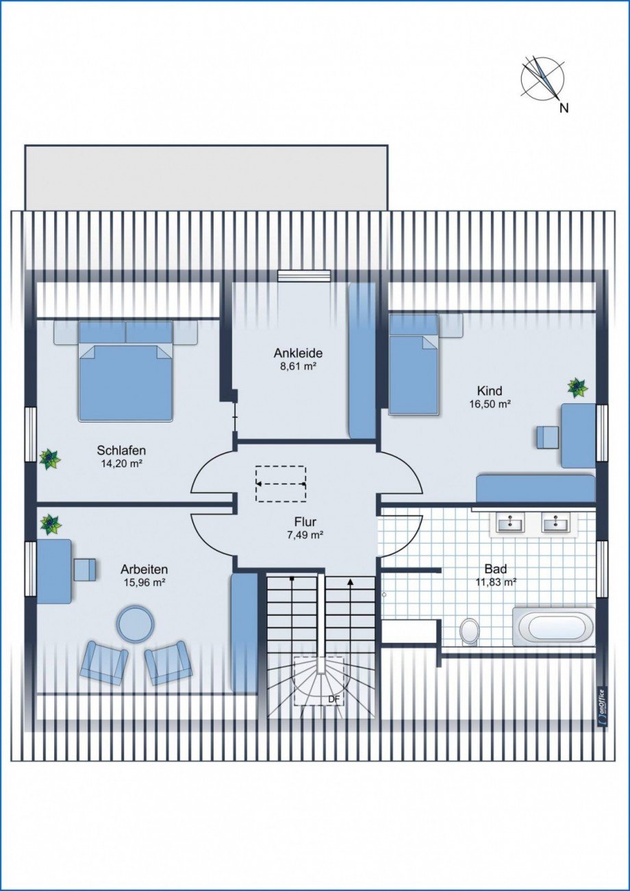 Grundriss DG Visualisierung Einfamilienhaus Rielasingen-Worblingen / Worblingen