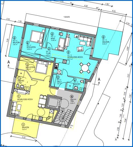 Grundriss 1.OG,W2 Etagenwohnung Radolfzell am Bodensee