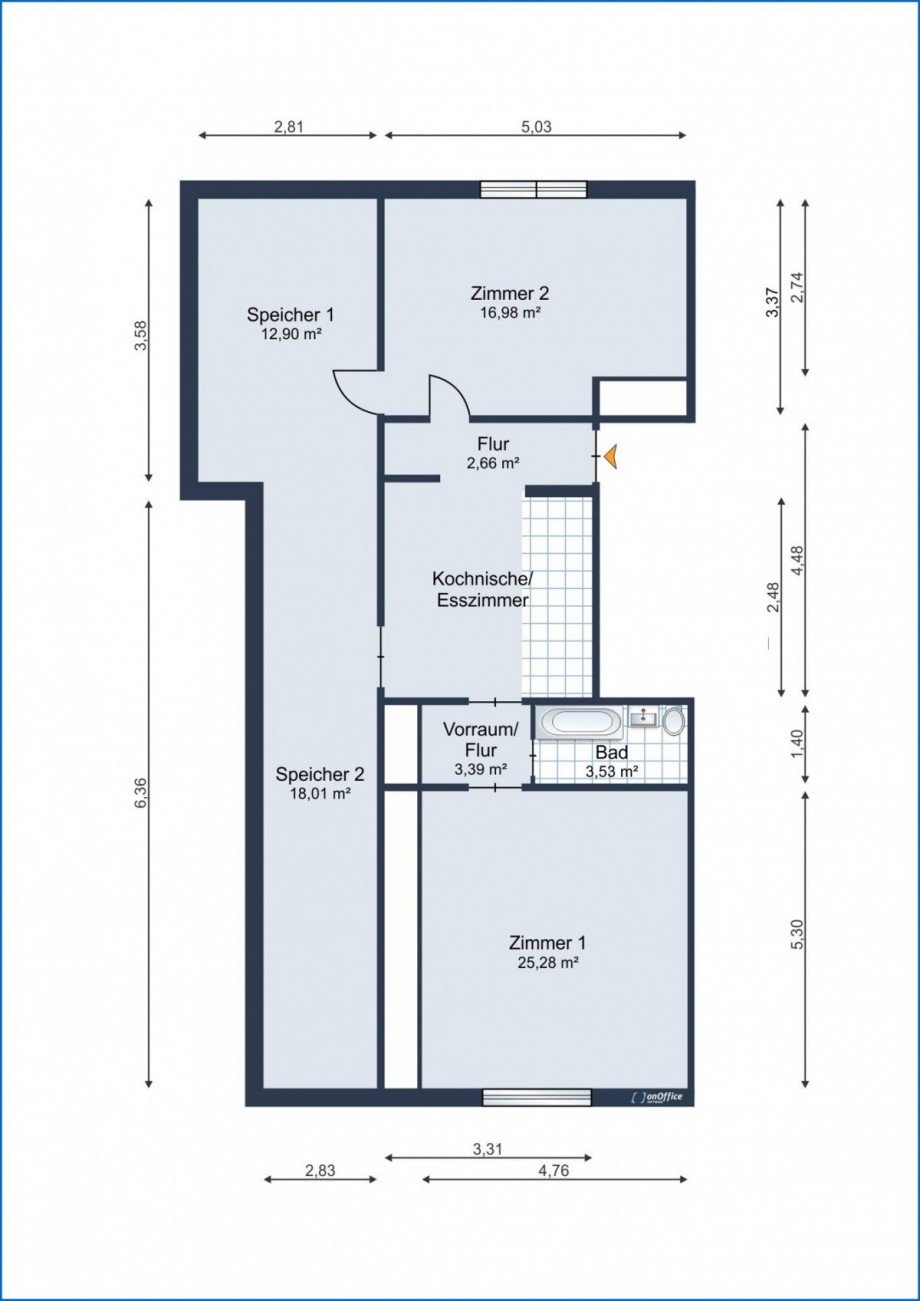 Grundriss Dachgeschosswohnung �hningen / Schienen